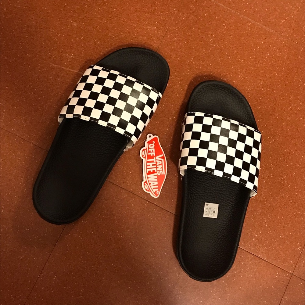 Black Checkered Vans Slides